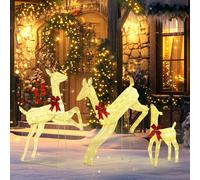 Outsunny Three-Piece Light-Up Reindeer Family Christmas Decoration with 300 LED Lights, White