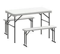 Outsunny 3 Piece 4ft Folding Picnic Table and Bench Set, Portable HDPE Camping Table and Chairs with Carrying Handle for Indoor Outdoor, Dining, Camping, Picnic, BBQ, Party, Light Grey Light Grey
