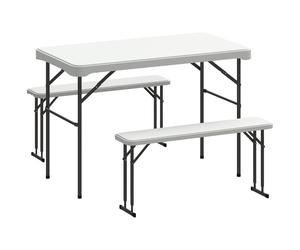 Outsunny 3 Piece 4ft Folding Picnic Table and Bench Set, Portable HDPE Camping Table and Chairs with Carrying Handle for Indoor Outdoor, Dining, Camping, Picnic, BBQ, Party, Light Grey