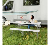 Outsunny 3 Piece 6ft Folding Picnic Table and Bench Set, Portable HDPE Camping Table and Chairs with Carrying Handles for Indoor Outdoor, Dining, Camping, Picnic, BBQ, Party, White White