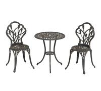 Outsunny 3 Piece Bistro Set, Aluminium Garden Furniture with Umbrella Hole, Brown