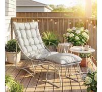 OUTSUNNY 3 Piece Bistro Set, Outdoor Table & Chair Set with Footstool in Light Grey Outsunny Light Grey