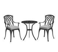 Outsunny 3 Piece Cast Aluminium Garden Bistro Set for 2, Outdoor Coffee Table Set Rust Resistant with Parasol Hole for Garden, Balcony, Black