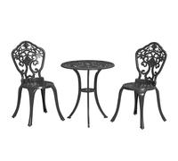 Outsunny 3 PCs Cast Aluminium Bistro Set w/ Parasol Hole for Balcony, Black, Black