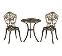 Outsunny 3 Piece Cast Aluminium Garden Bistro Set for 2 with Parasol Hole, Outdoor Coffee Table Set, Two Armless Chairs and Round Coffee Table