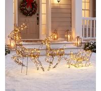 Outsunny 3-Piece Christmas Lighted Reindeer And Sleigh Set For Outdoor