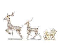 OUTSUNNY 3-Piece Christmas Lighted Reindeer & Sleigh Set for Outdoor in Brown Outsunny Brown