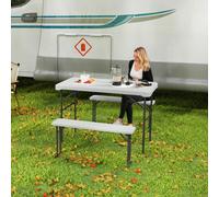 Outsunny 3 Piece 4ft Folding Picnic Table and Bench Set, Portable HDPE Camping Table and Chairs with Carrying Handle for Indoor Outdoor, Dining, Camping, Picnic, BBQ, Party, Light Grey Light Grey