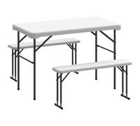 Outsunny 3 Piece Folding Picnic Table and Bench Set w/ Handle, Light Grey - 113L x 60W x 74H cm