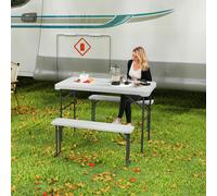 Outsunny 3 Piece Folding Picnic Table and Bench Set w/ Handle, Light Grey - 113L x 60W x 74H cm