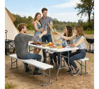 Outsunny 3 Piece Folding Picnic Table and Bench Set with Handles, White