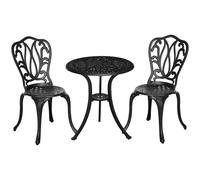 Outsunny 3 Piece Garden Bistro Set, Cast Aluminium Outdoor Furniture Set with Umbrella Hole for Balcony, Porch, Patio, Black Black