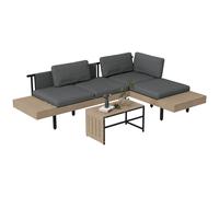 Outsunny 3-Piece Garden Corner Sofa Set with Wood-effect Table, 15cm Thick Cushions, HDPE Garden Furniture Set for Patio, Grey Aosom UK