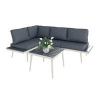 Outsunny 3 Piece Garden Furniture Set with 5-Level Adjustable Lounger, L Shaped Garden Corner Sofa with Cushions, Mesh Seat, Slatted Wood-Grain Table, Outdoor Furniture Set for Conservatory, Grey Grey