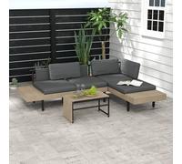 OUTSUNNY 3-Piece L Shape Garden Sofa Set with HDPE Table, Cushions in Grey Outsunny Grey