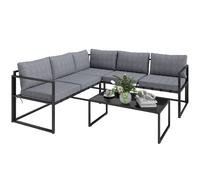Outsunny 3 Piece L Shaped Garden Furniture Set with Cushions, Garden Corner Sofa Set with 3-Seater Sofa, Loveseat and Tempered Glass Top Table for Outdoor, Grey Grey