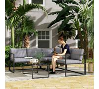 Outsunny 3 Piece L Shaped Garden Furniture Set with Cushions, Grey