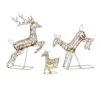 Outsunny 3-Piece Light Up Deer Family Set of 3, Lighted Reindeer Christmas Decorations Outdoor with 200 LED Lights, Brown