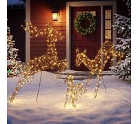 Outsunny 3-Piece Light Up Deer Family Set of 3 with 200 LED Lights, Brown