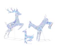 Outsunny 3-Piece Lighted Reindeer Family Set, Iridescent Outdoor Christmas Decoration, Deer Family with 8 Modes, Daily Timer