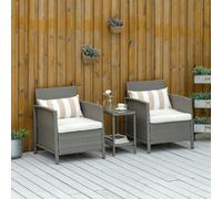 OUTSUNNY 3 PC Outdoor Rattan Sofa Set w/ Chairs Coffee Table Cushion in Light Grey Outsunny Light Grey