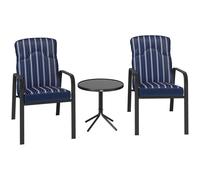 Outsunny 3-Piece Patio Bistro Set, 5-Position Adjustable Recliner Garden Chairs and Tempered Glass Table, Garden Furniture Set with Cushions, High Back, Armrests, Metal Frame for Balcony Patio, Blue B