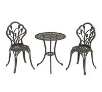 Outsunny 3 Piece Patio Bistro Set for 2, Outdoor Aluminium Garden Table and Chairs with Umbrella Hole for Balcony, Bronze Tone Bronze