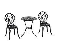 Outsunny 3 Piece Bistro Set, Aluminium Garden Furniture with Umbrella Hole, Black