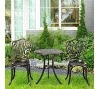 Outsunny 3 Piece Patio Bistro Set Outdoor Table Set with Umbrella Hole Black - Bronze Tone - Aluminium - 44W x 49D x 88Hcm