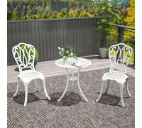 Outsunny 3 Piece Patio Bistro Set Outdoor Table Set with Umbrella Hole Black - White - Aluminium - 44W x 49D x 88Hcm