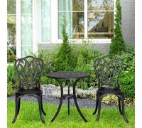 OUTSUNNY 3 Piece Patio Bistro Set Outdoor Table Set with Umbrella Hole in Black Outsunny Black