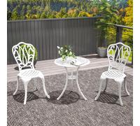 OUTSUNNY 3 Piece Patio Bistro Set Outdoor Table Set with Umbrella Hole in White Outsunny White