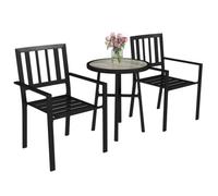 Outsunny 3 Piece Patio Bistro Set with Plastic Top, 2 Stackable Chairs, Grey