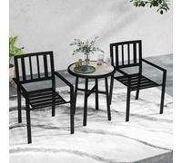 Outsunny 3 Piece Patio Bistro Set with Plastic Top, 2 Stackable Chairs, Grey - Grey - Galvanised Steel, PSPC - 60L x 60W x 71H cm