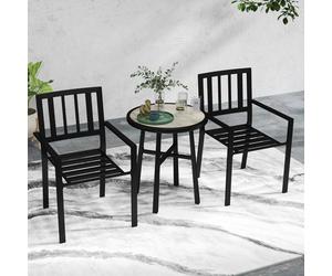 Outsunny 3 Piece Patio Bistro Set with Plastic Top, 2 Stackable Chairs, Grey - Grey - Galvanised Steel, PSPC - 60L x 60W x 71H cm