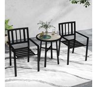 OUTSUNNY 3 Piece Patio Bistro Set with Plastic Top, 2 Stackable Chairs, Grey Outsunny Grey