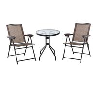 Outsunny 3 Piece Patio Furniture Bistro Set 2 Folding Chairs 1 Tempered Glass Table Adjustable Backrest - Brown