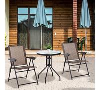 OUTSUNNY 3 PCS Patio Furniture Bistro Set with Folding Chairs Tempered Glass Table in Brown Outsunny Brown