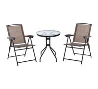 Outsunny 3 Piece Patio Furniture Garden Bistro Set Outdoor 2 Folding Chairs 1 Tempered Glass Table Adjustable Backrest Metal - Brown Aosom UK