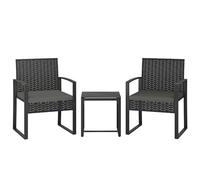 Outsunny 3 Piece PE Rattan Bistro Set for 2 with Cushions, Dark Grey