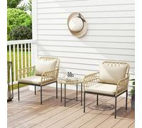 Outsunny 3 Piece Rattan Bistro Set, Balcony Table and Chairs with Cushions - Beige - Steel, Polyester, PE Rattan - 68W x 68D x 81H cm