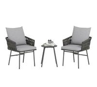 Outsunny Rattan Bistro Set, Balcony Table and Chairs with 4 Cushions - Grey - Grey - Steel, Polyester, PE Rattan, Sponge