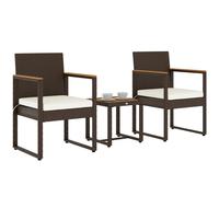 Outsunny 3-Piece Rattan Bistro Set with Acacia Wood Table - White - Steel, Acacia Wood, PE Rattan, Polyester, Sponge - 55W x 58D x 84H cm
