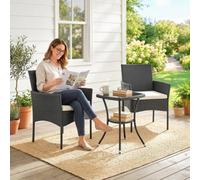 Outsunny 3 Piece Rattan Bistro Set With 2 Tier Glass-Top Table, Chairs In Black Black