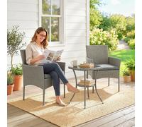Outsunny 3 Piece Rattan Bistro Set with 2 Tier Glass-Top Table, Chairs - Grey, Grey