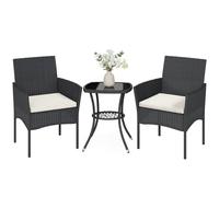 OUTSUNNY 3 Piece Rattan Bistro Set with 2 Tier Glass-Top Table, Chairs in Black Outsunny Black