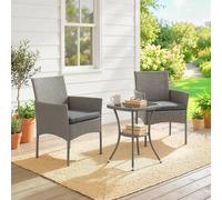 Outsunny 3 Piece Rattan Bistro Set with 2 Tier Glass-Top Table, Chairs - 3-piece set - Rattan Bistro Set - Dark Grey