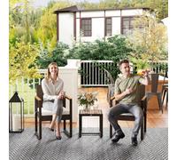 OUTSUNNY 3-Piece Rattan Bistro Set with Acacia Wood Table, White Outsunny White