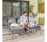 Outsunny 3 Piece Rattan Garden Furniture Set with Cushions, Dark Grey