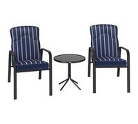 Outsunny 3-Piece Recliner Garden Chairs And Tempered Glass Table Set - Blue | TJ Hughes